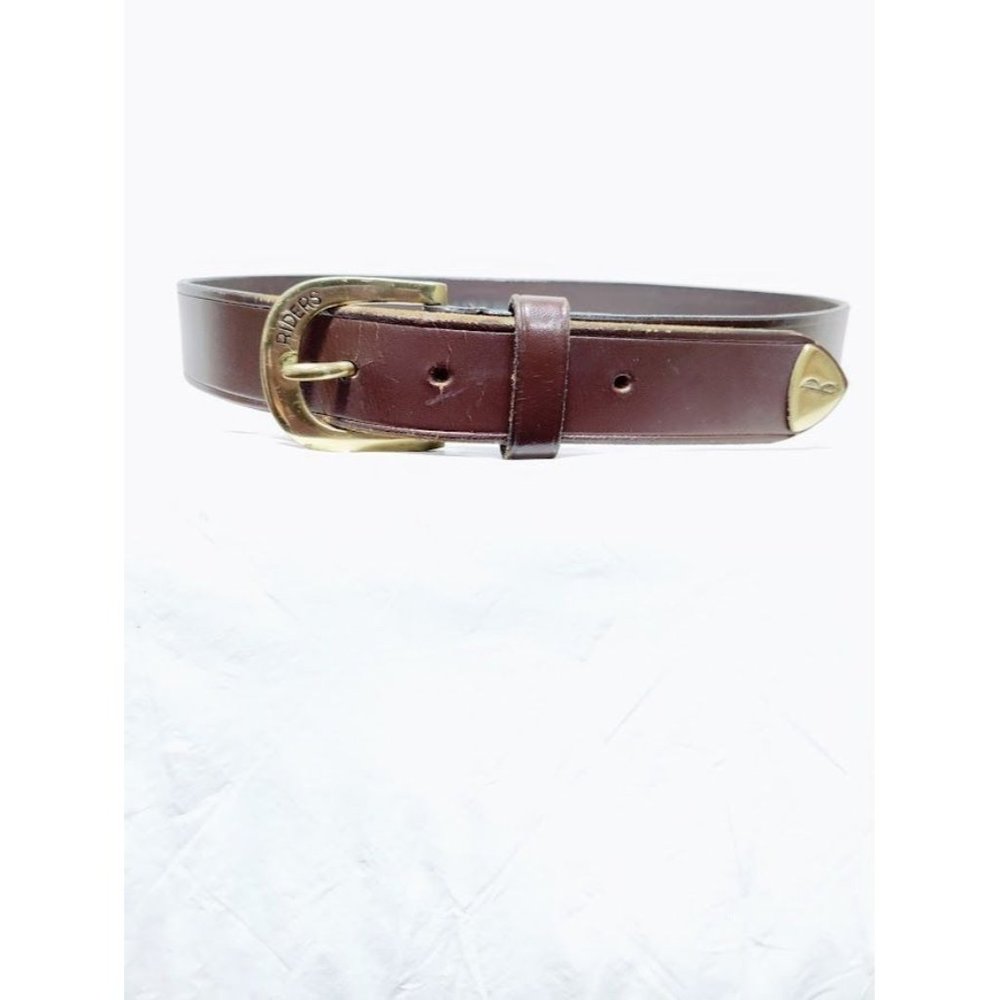 Riders Mens Leather Gold Tone Buckle Adjustable Belt Brown One Size - Picture 5 of 15